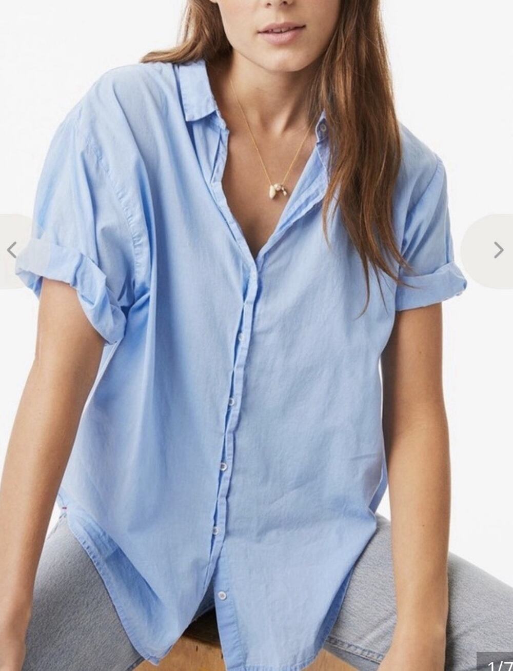 XIRENA Channing Shirt Light Blue Button Up Short Sleeve Womens Size Medium